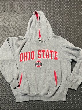 Ohio State Men's Gray & Red Crewneck Hoodie